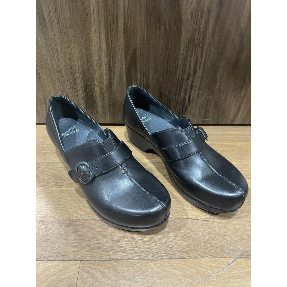 Dansko Tamara Black Leather Buckle Clogs Professional Nursing Shoes Women’s 40 9